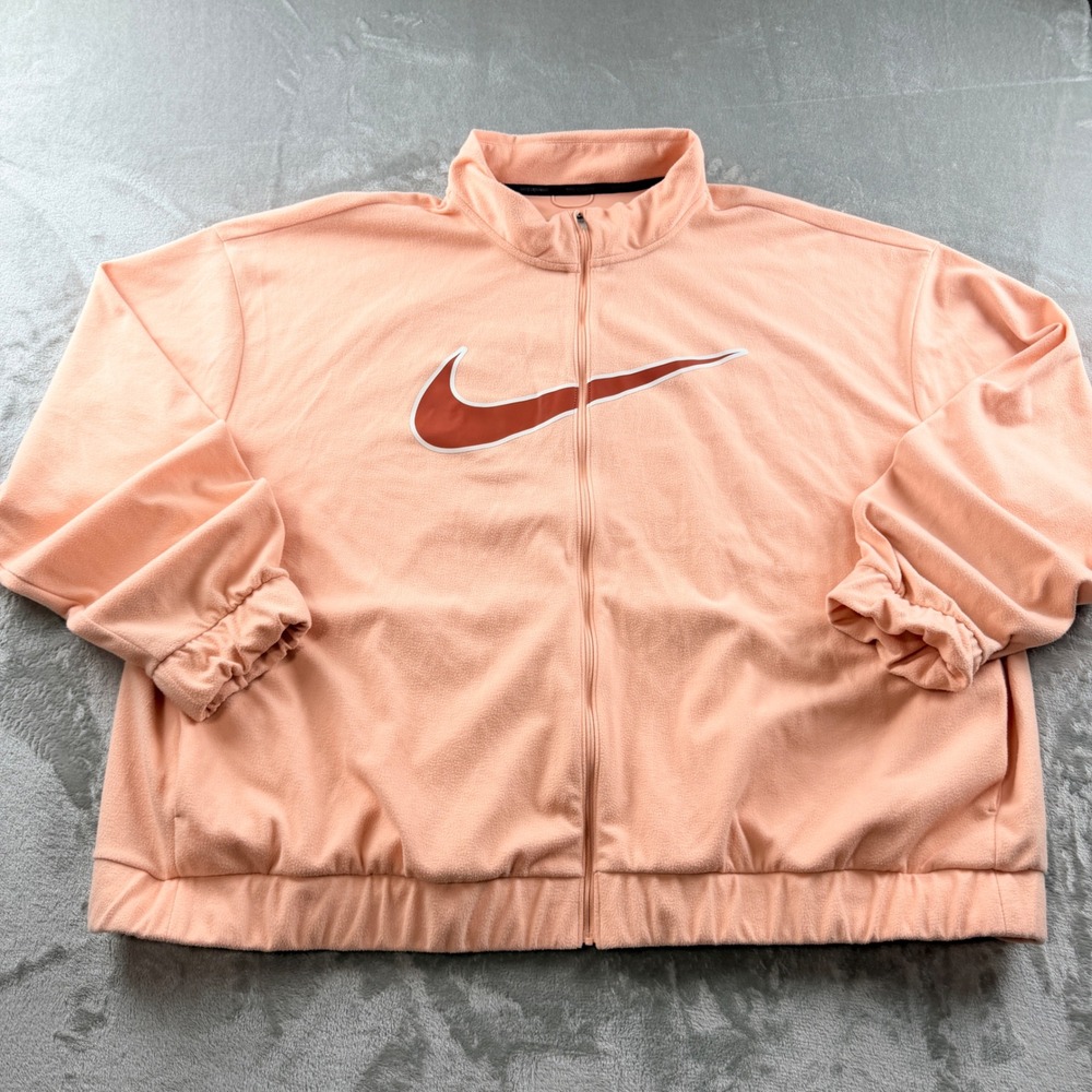 Nike Running Dri-FIT Women's 3X Peach Pink Full Zip Fleece Jacket Large Swoosh